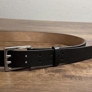 Rag & Bone Black Pebbled Leather Belt Size 36 Made In England Silver Tone Buckle
